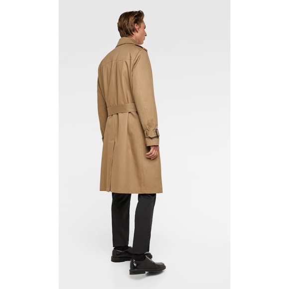 NWT Zara MAN Tan Camel Water Repellent Trench Coat - Picture 3 of 8